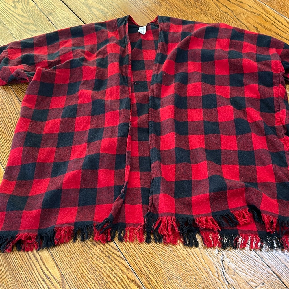 Red and black Buffalo plaid open from wrap. One size. Handmade.
